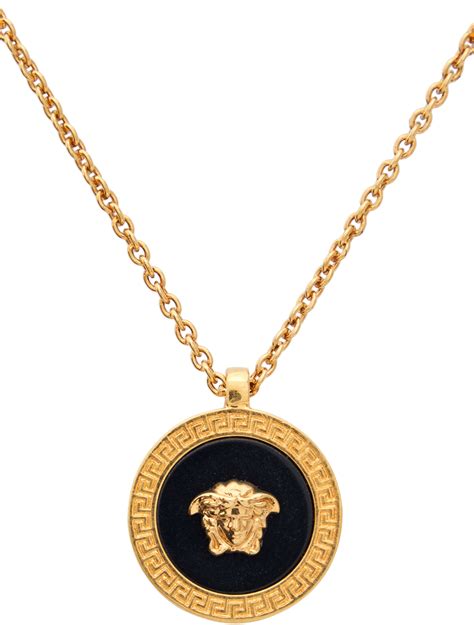 versace gold & black resin medusa necklace|custom solid Gold Versace necklace.